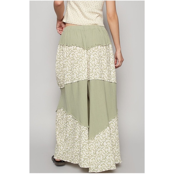 POL Mint Floral Print Color Block Wide leg Pants - Picture 4 of 5